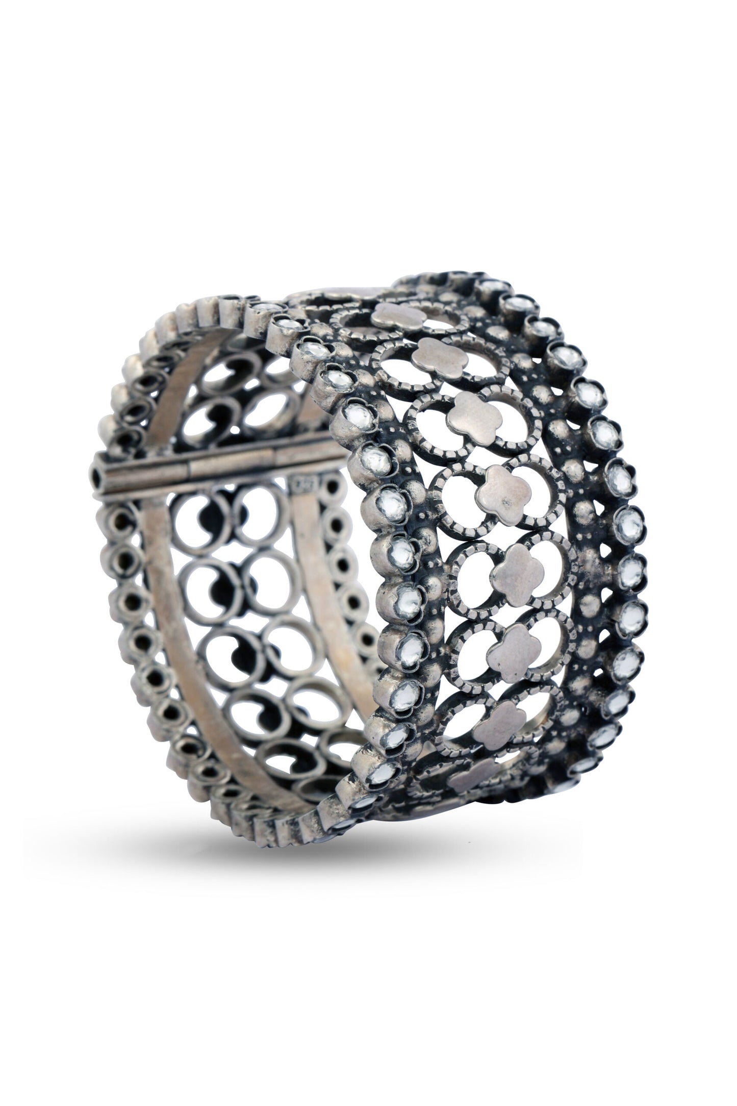 Silver Handcrafted Bracelet with Geometric Cutout & Stone Embellished image 1