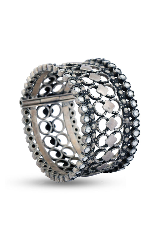 Silver Handcrafted Bracelet with Geometric Cutout & Stone Embellished image 1