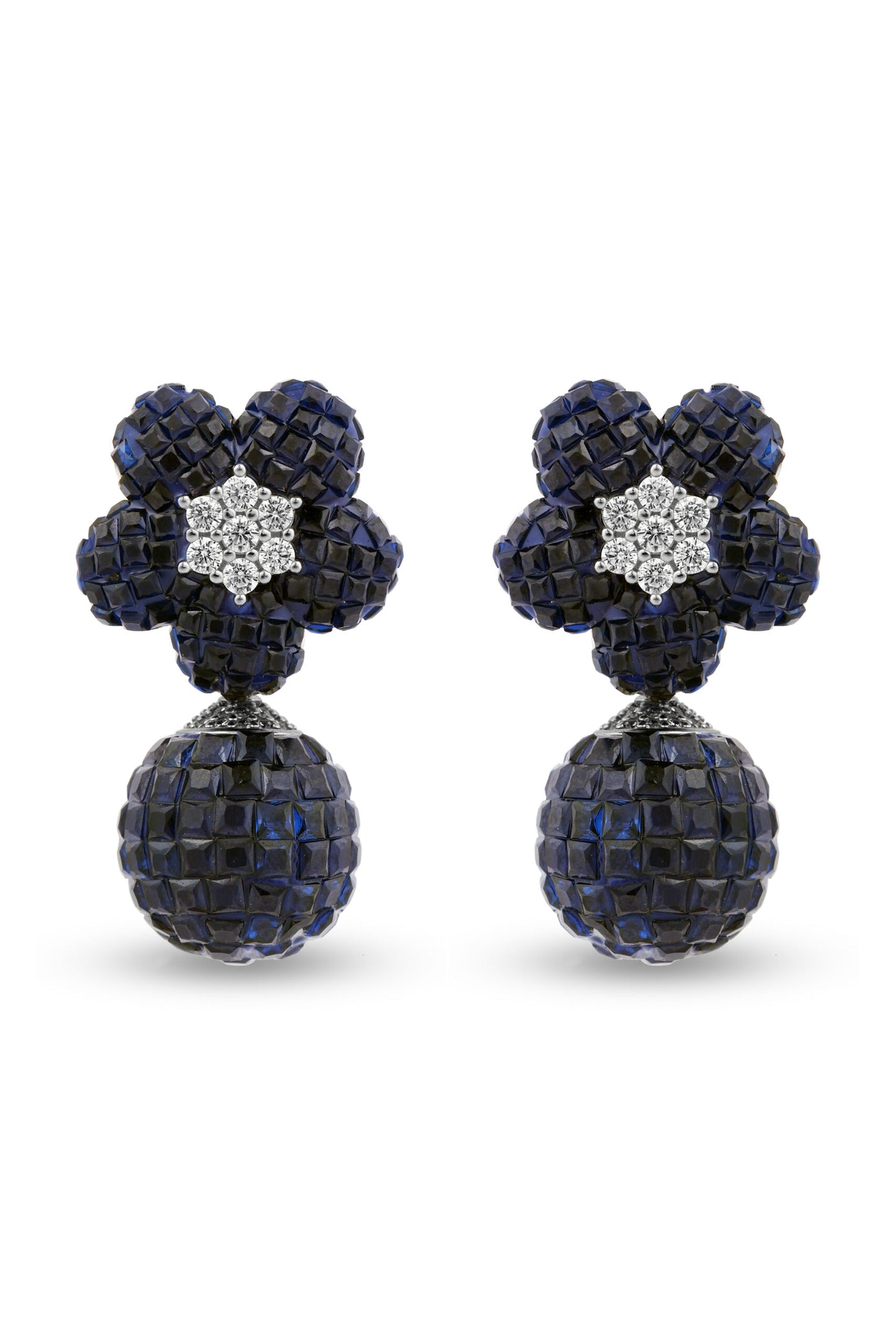Navy Blue Floral Bauble Earring image 0