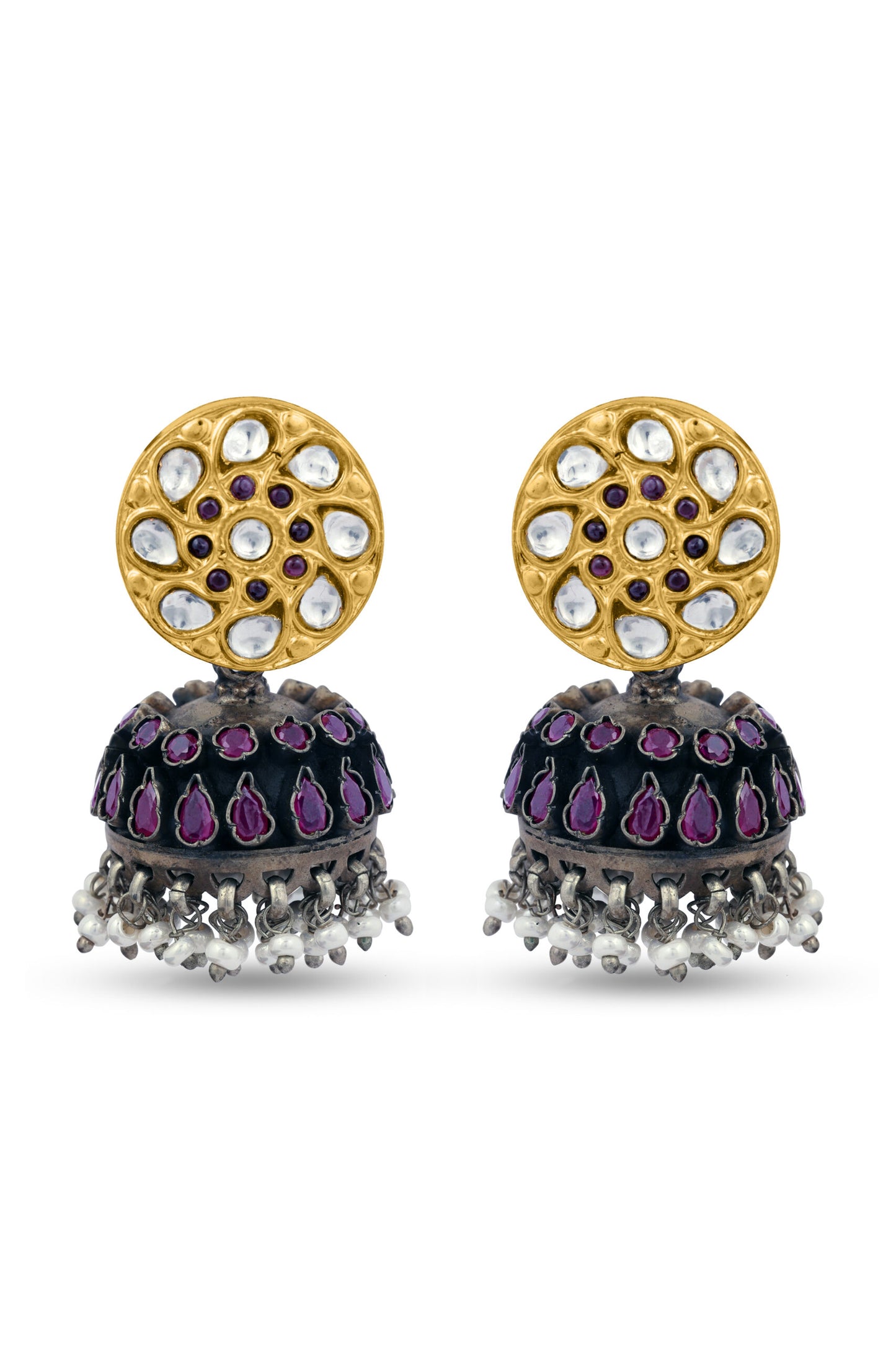 Big Floral Stud Sterling Silver Jhumkis image 0