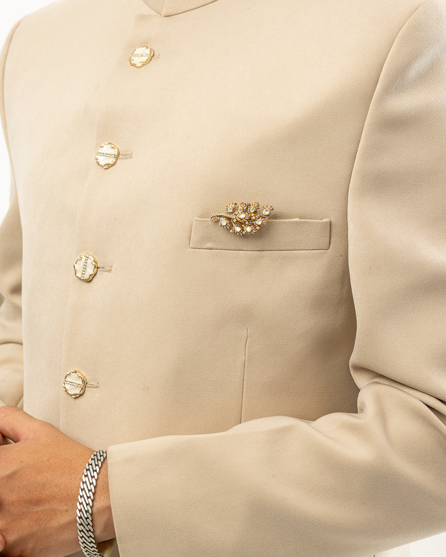 Maharaja Gold-Toned Kundan Floral Brooch for Men