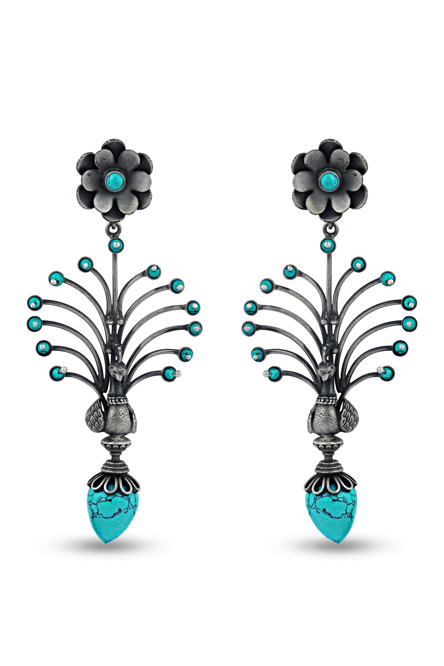 Silver Floral Peacock Chandbali image 0