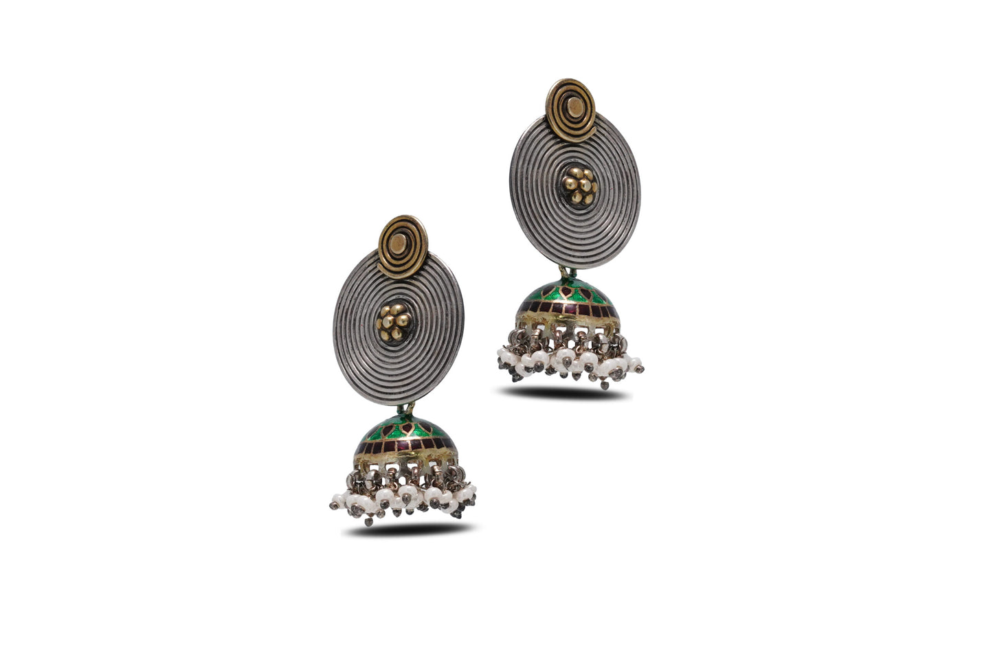 92.5 Silver meena kari designer jhumka earring image 2