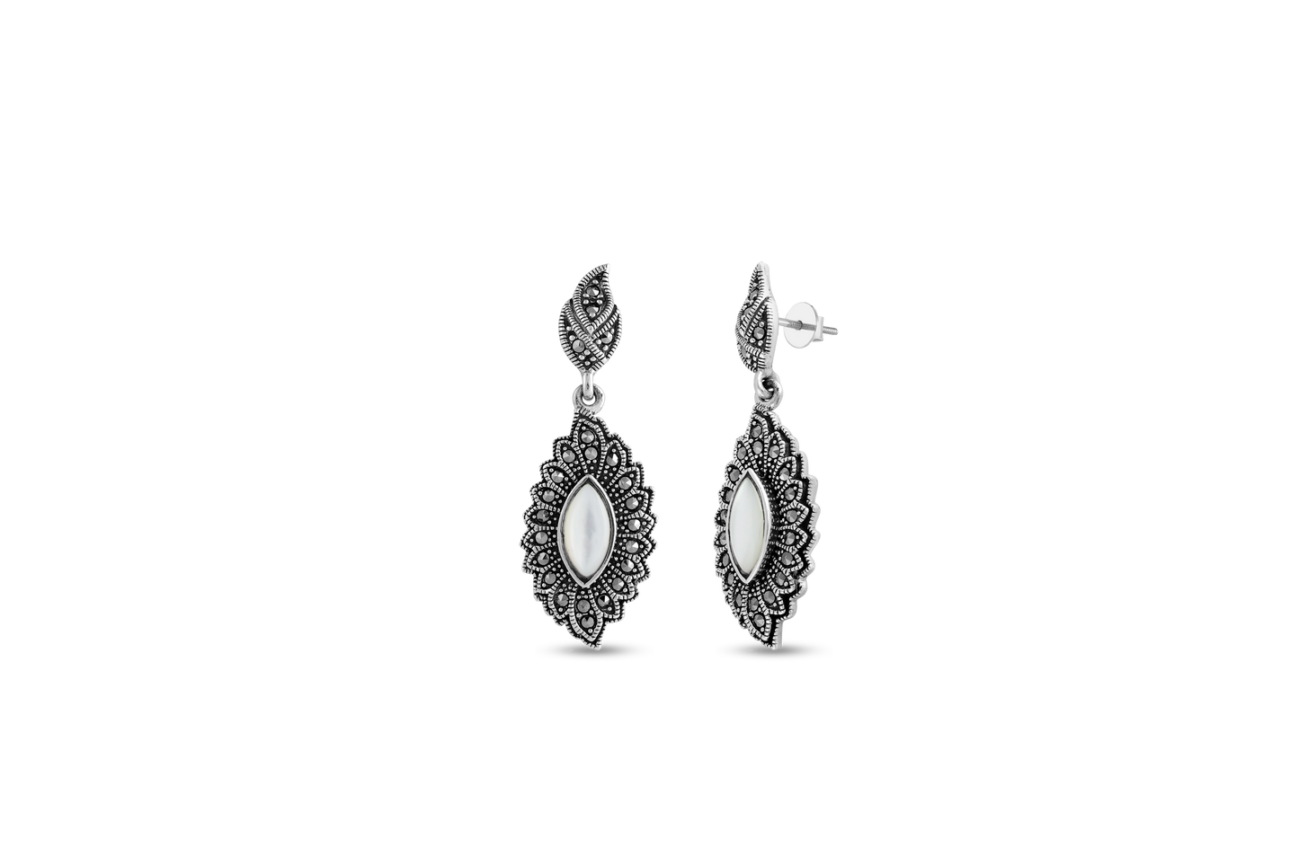 925 Sterling Silver Necklace Set With Semiprecious Stone & Marcasite Design image 2