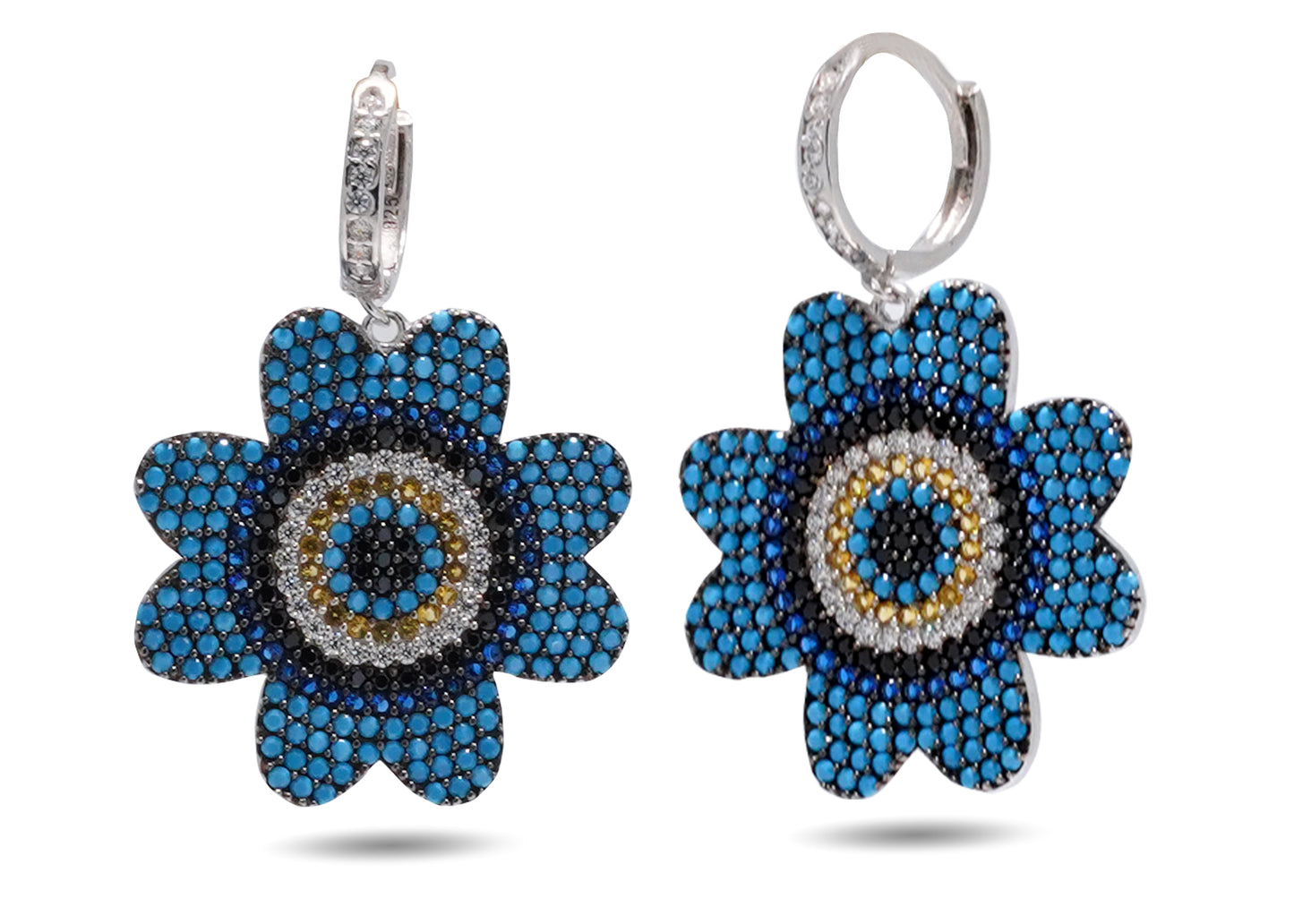 925 Silver Evil Eye Flower Earring image 0
