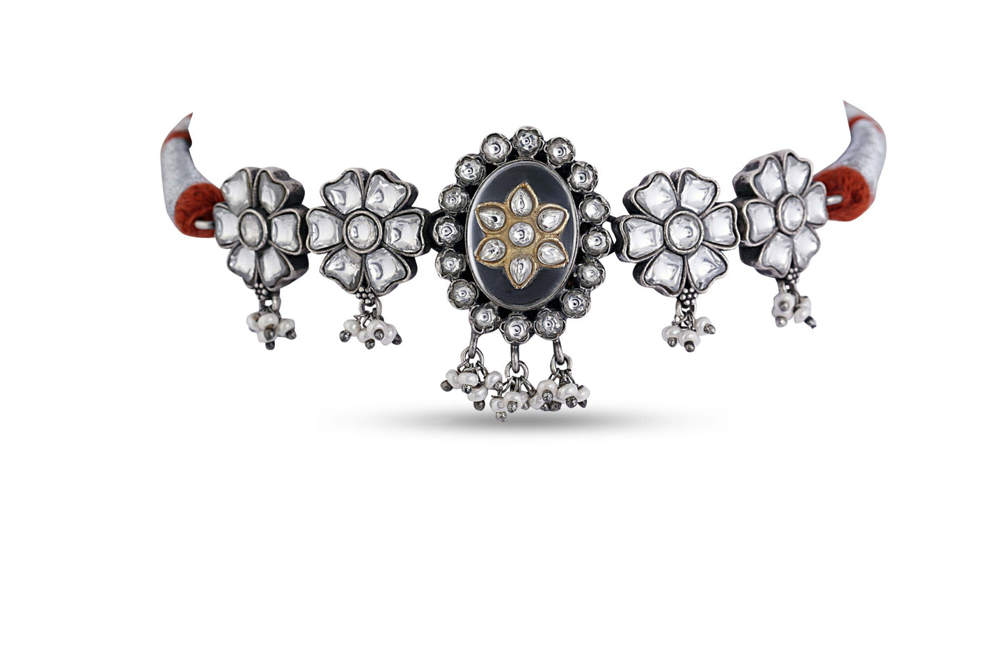 Sterling Silver Choker with Pearl Drop image 1