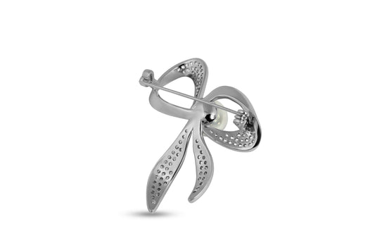 Bow Shape Broch Pin with Pearls image 1