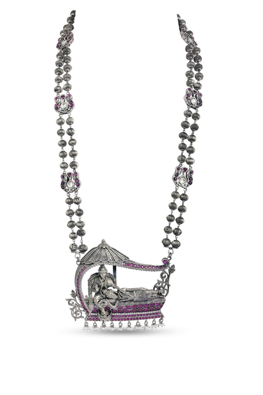 Silver 925 Long Lakshmi Vishnu Temple Necklace image 1