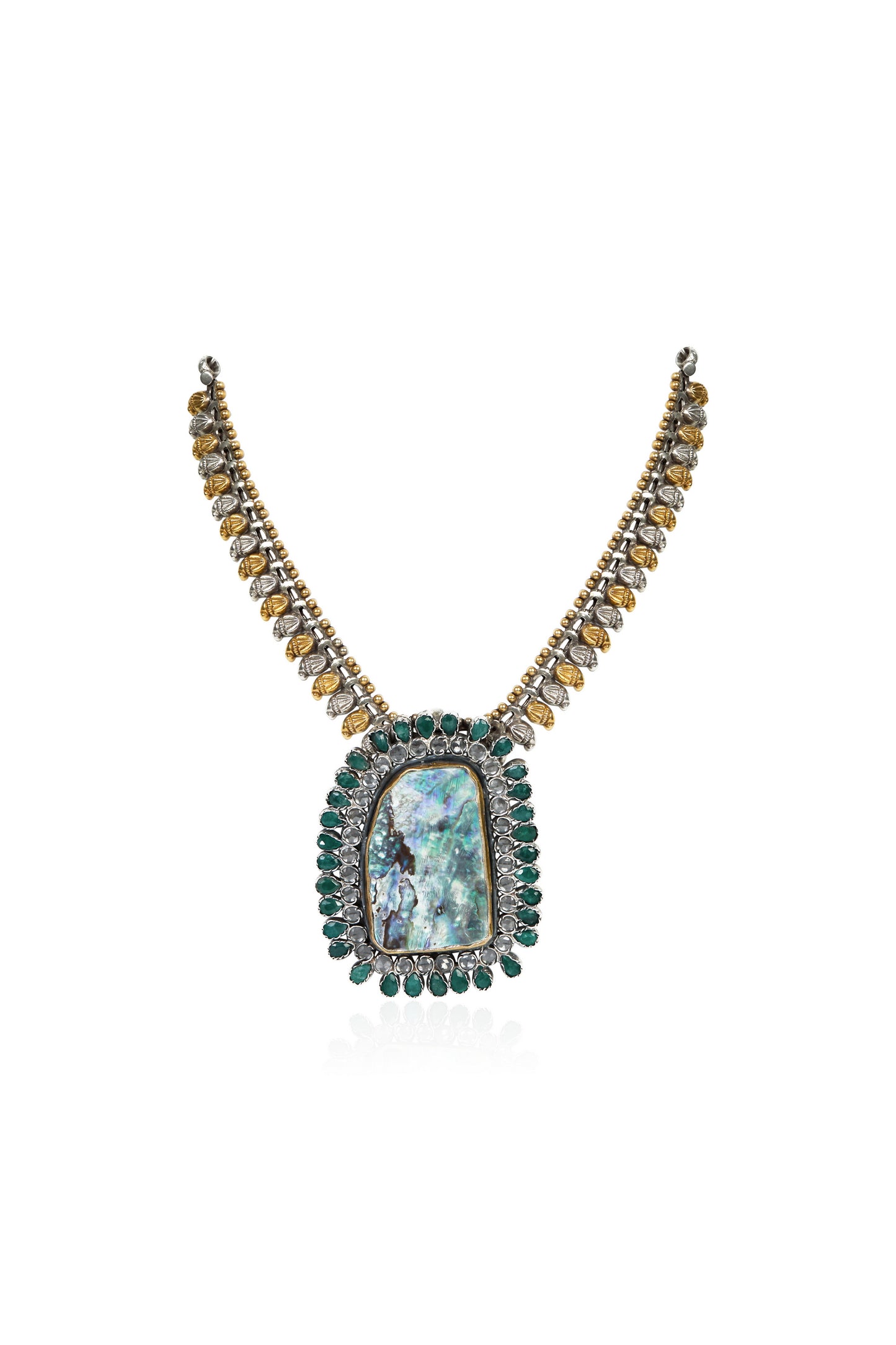 Enchanting Abalone & Emerald Gemstone Statement Necklace