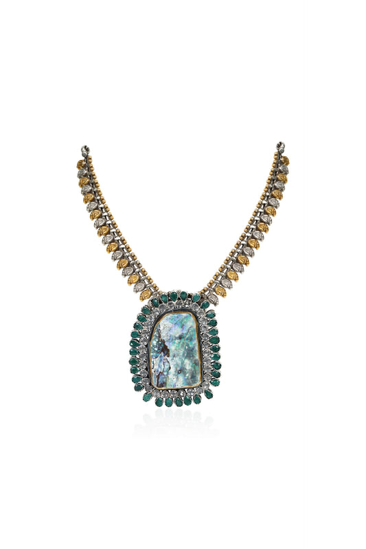 Enchanting Abalone & Emerald Gemstone Statement Necklace