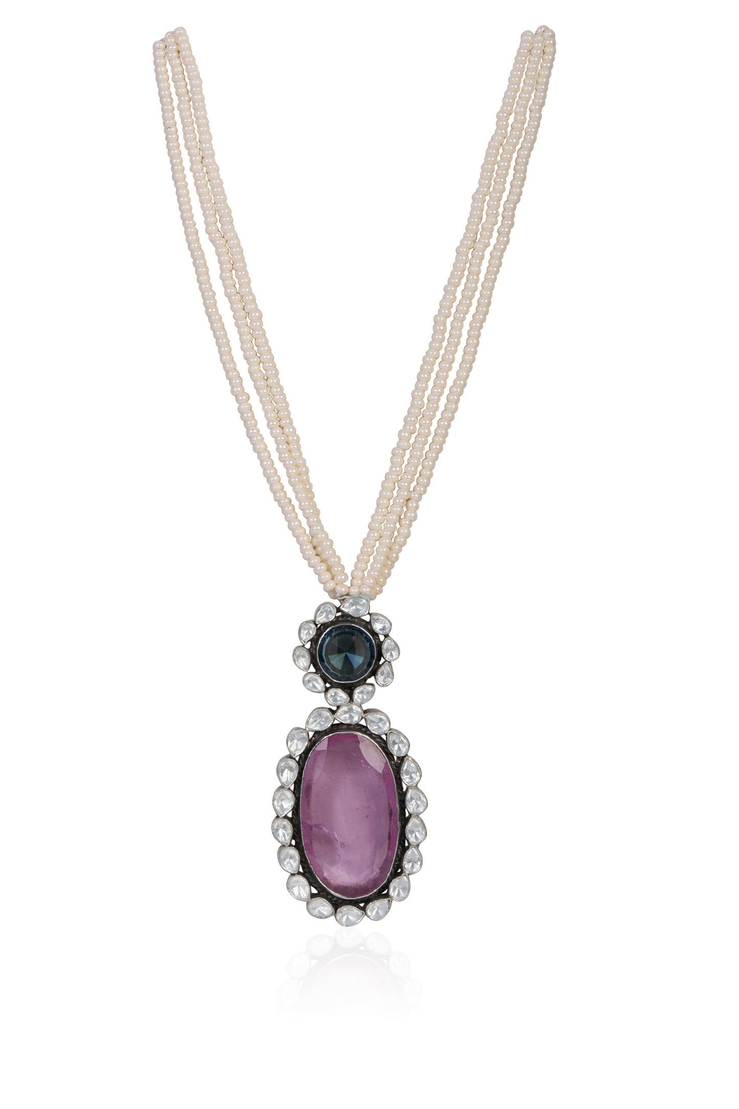 Elegant Pearl & Pink Amethyst (or Quartz) Statement Necklace