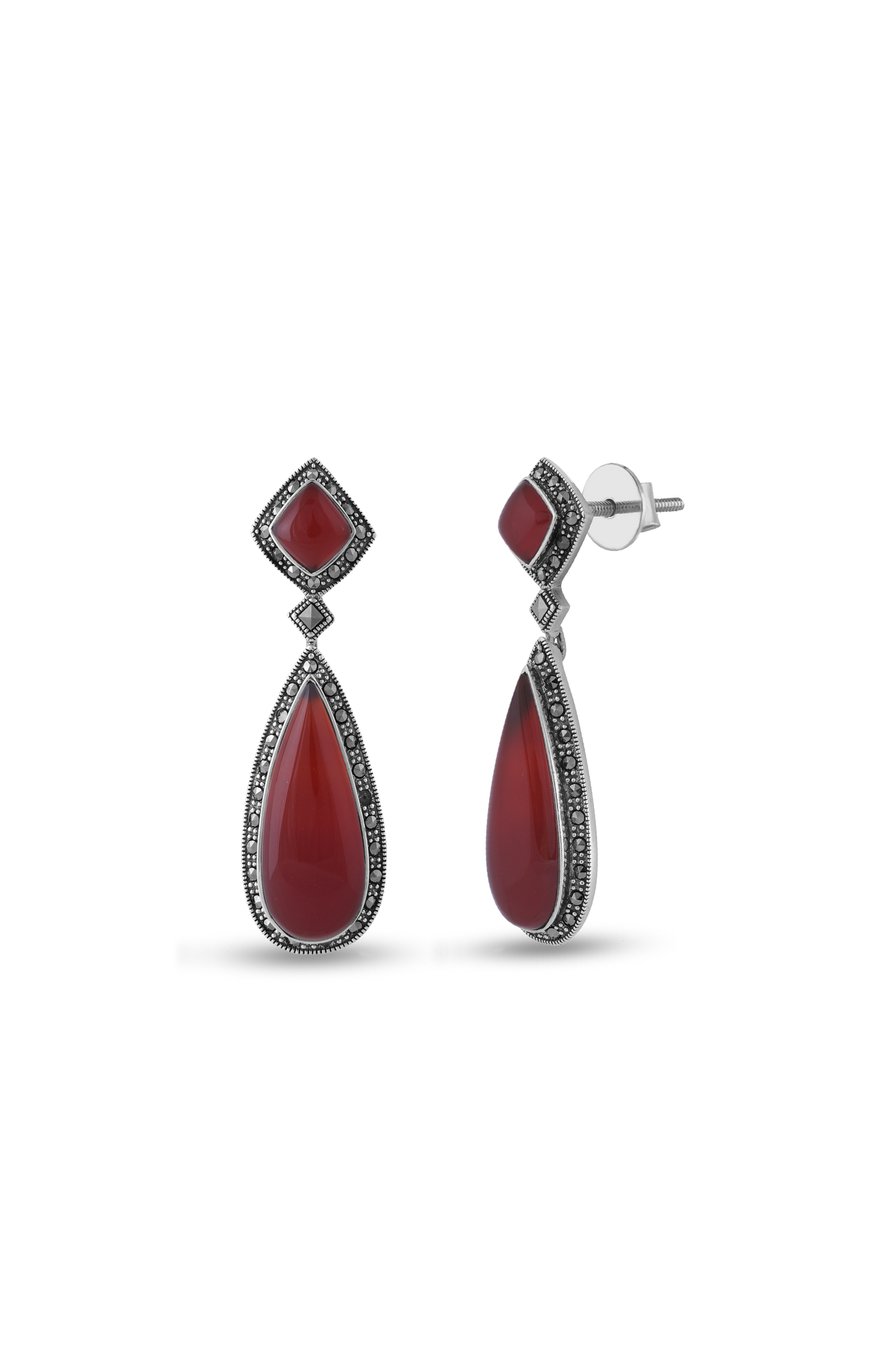 925 Sterling Silver Necklace With Earing , Marcasite Design With Agate Ston, image 2