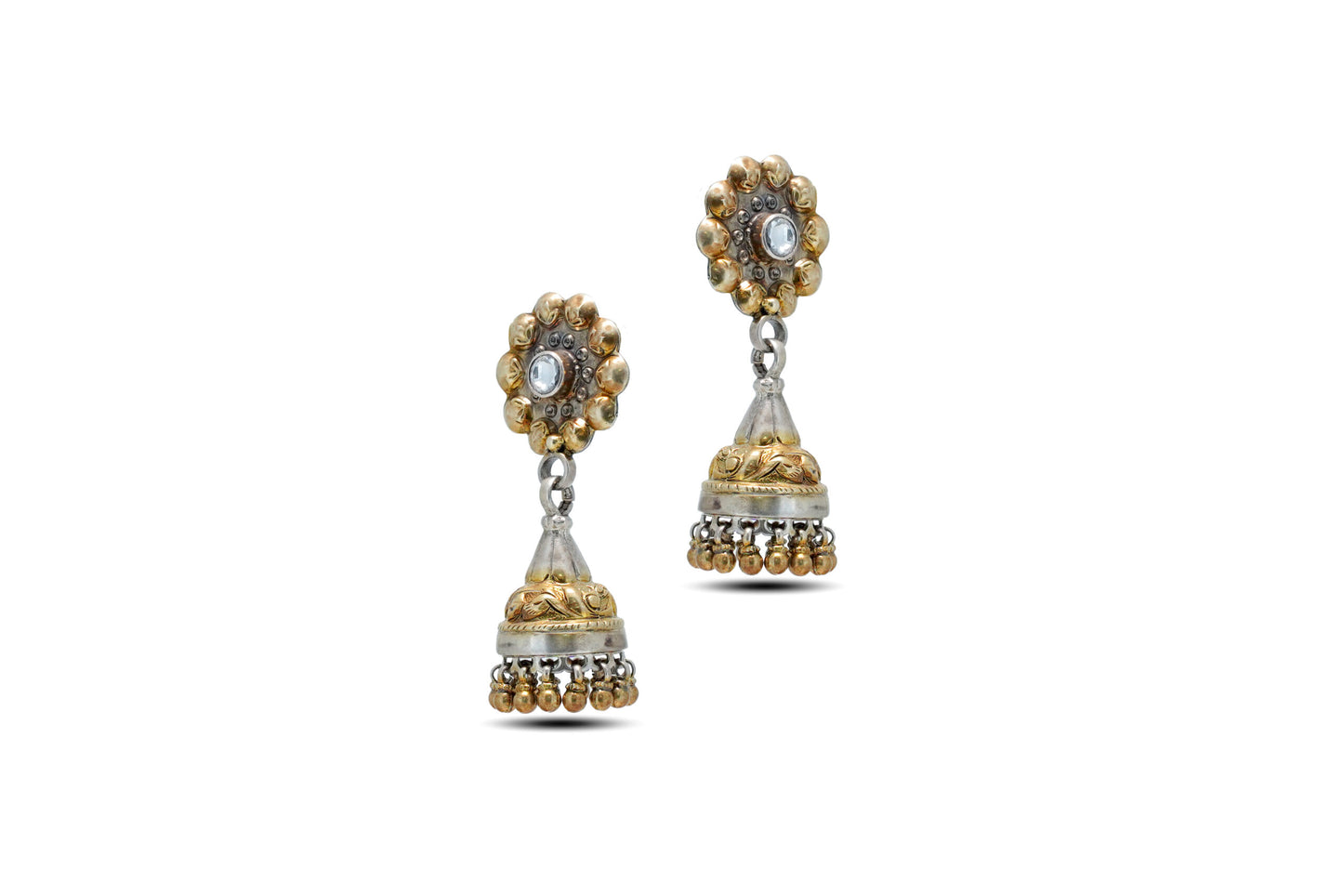 92.5 Silver Earring With Golden Accents image 1