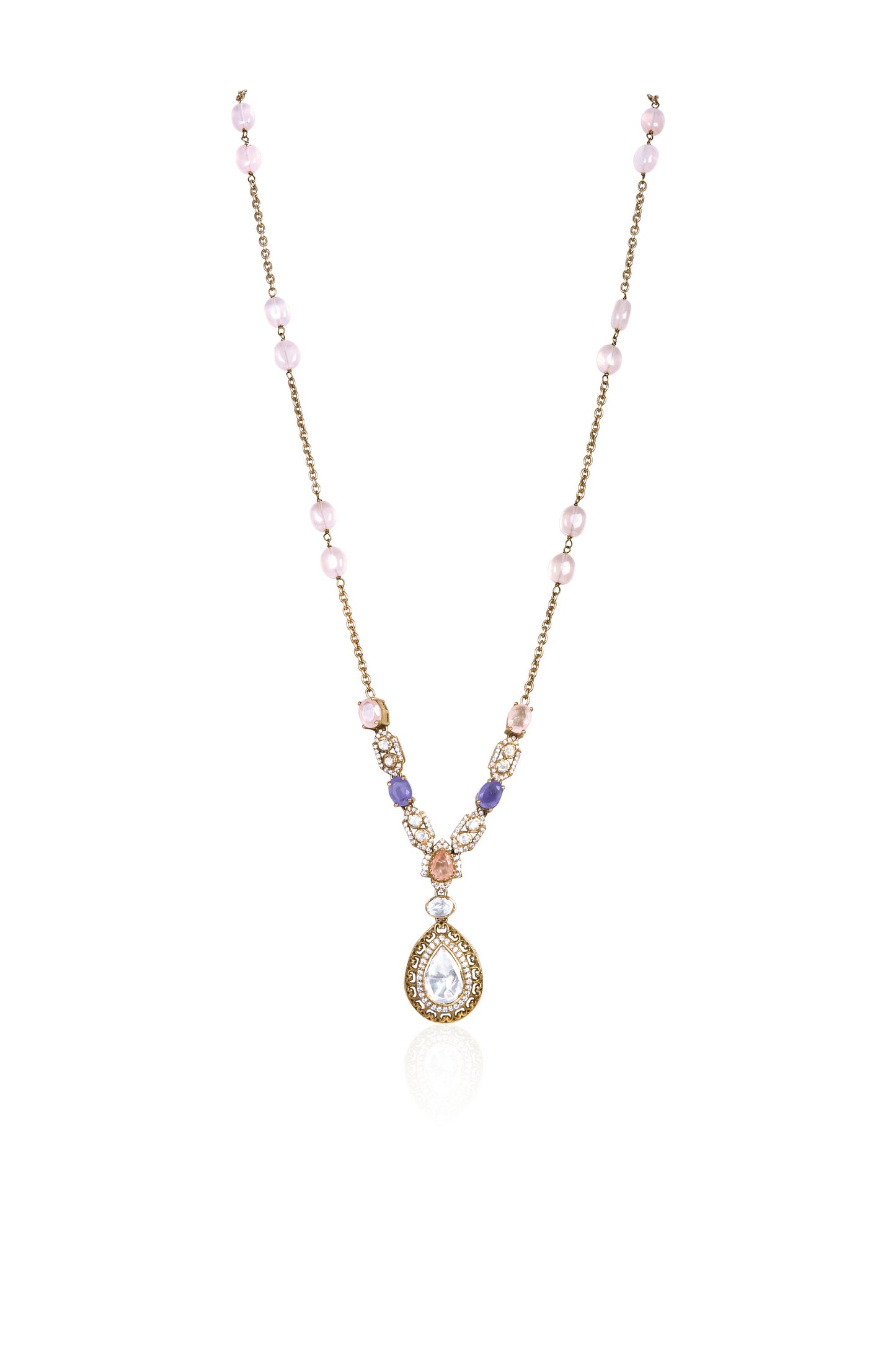 Gold-Finish Pendant Necklace with Multicolor Stones
