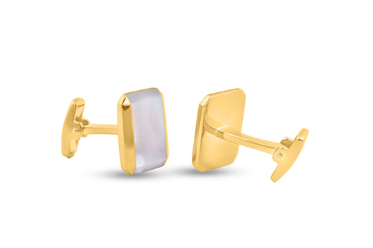 Square Shape Mother Of Pearl Yellow Gold Plated Gemstone Cufflinks image 1