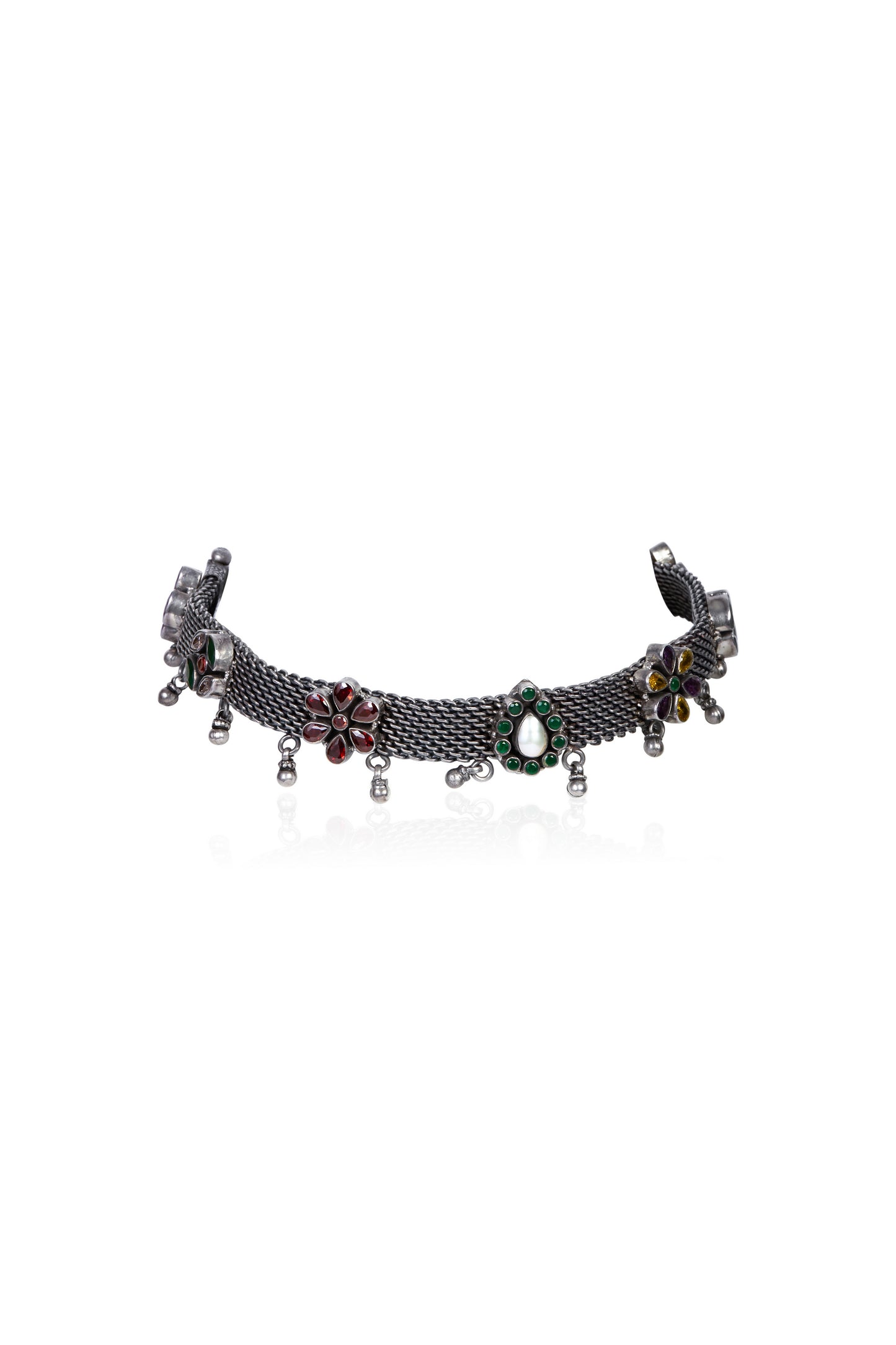 Handcrafted Oxidised Choker with Multicolour Petal Stones