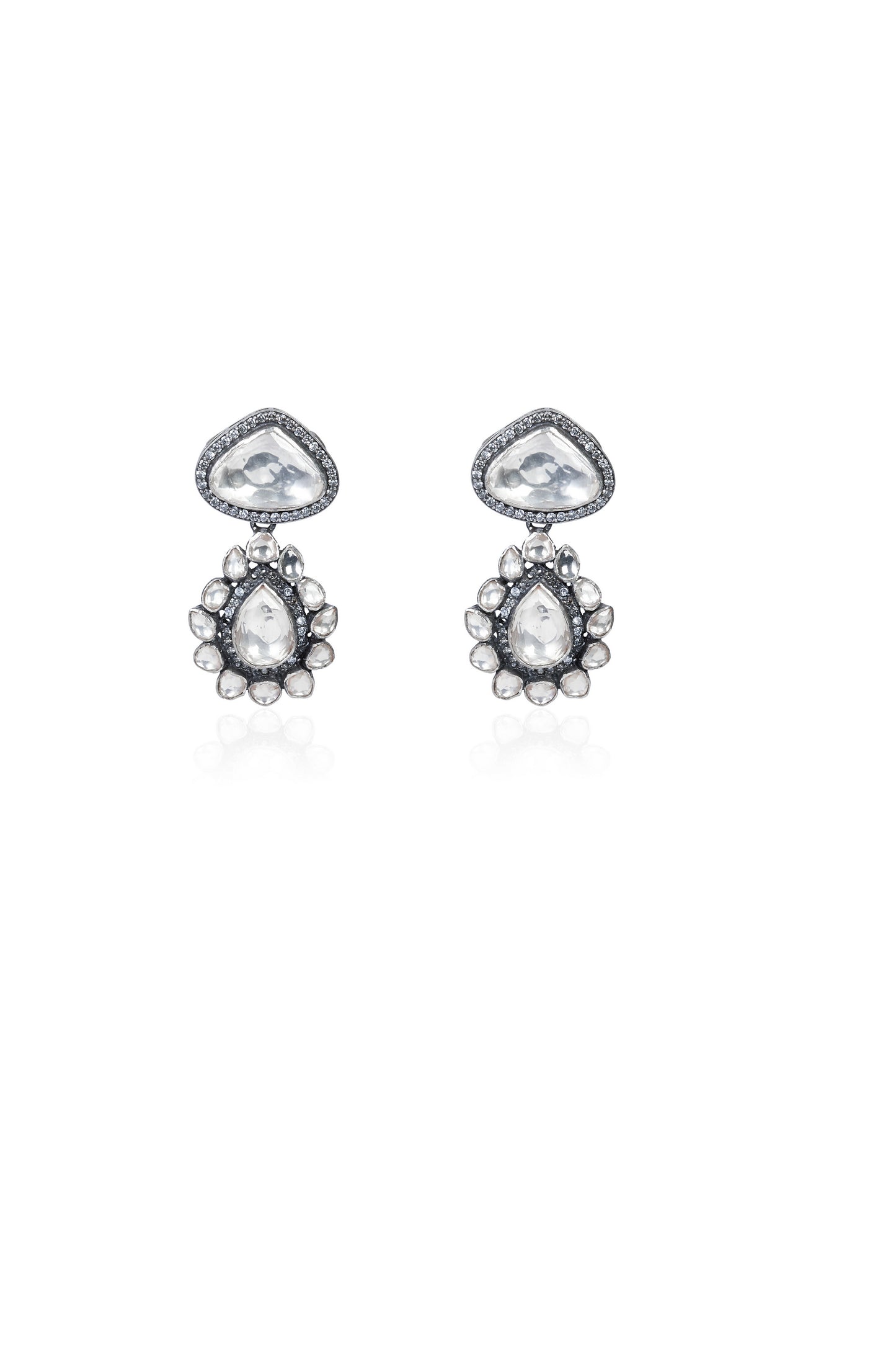 Vintage Inspired Polki Stone Drop Earrings