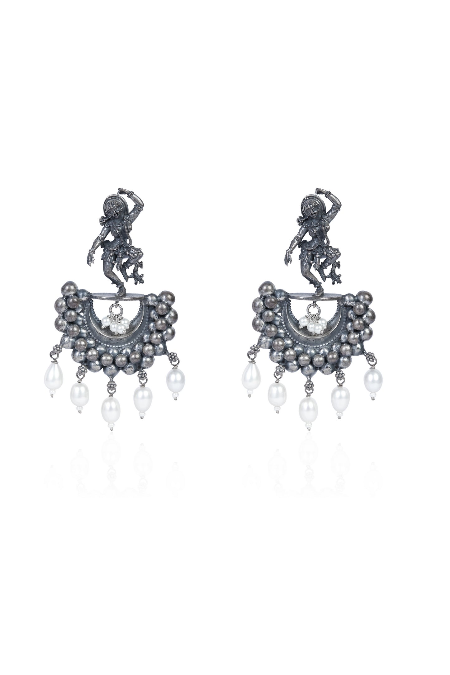 Temple Design Dangler Earrings with Pearls