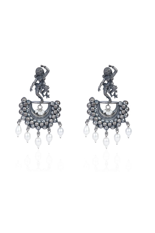 Temple Design Dangler Earrings with Pearls