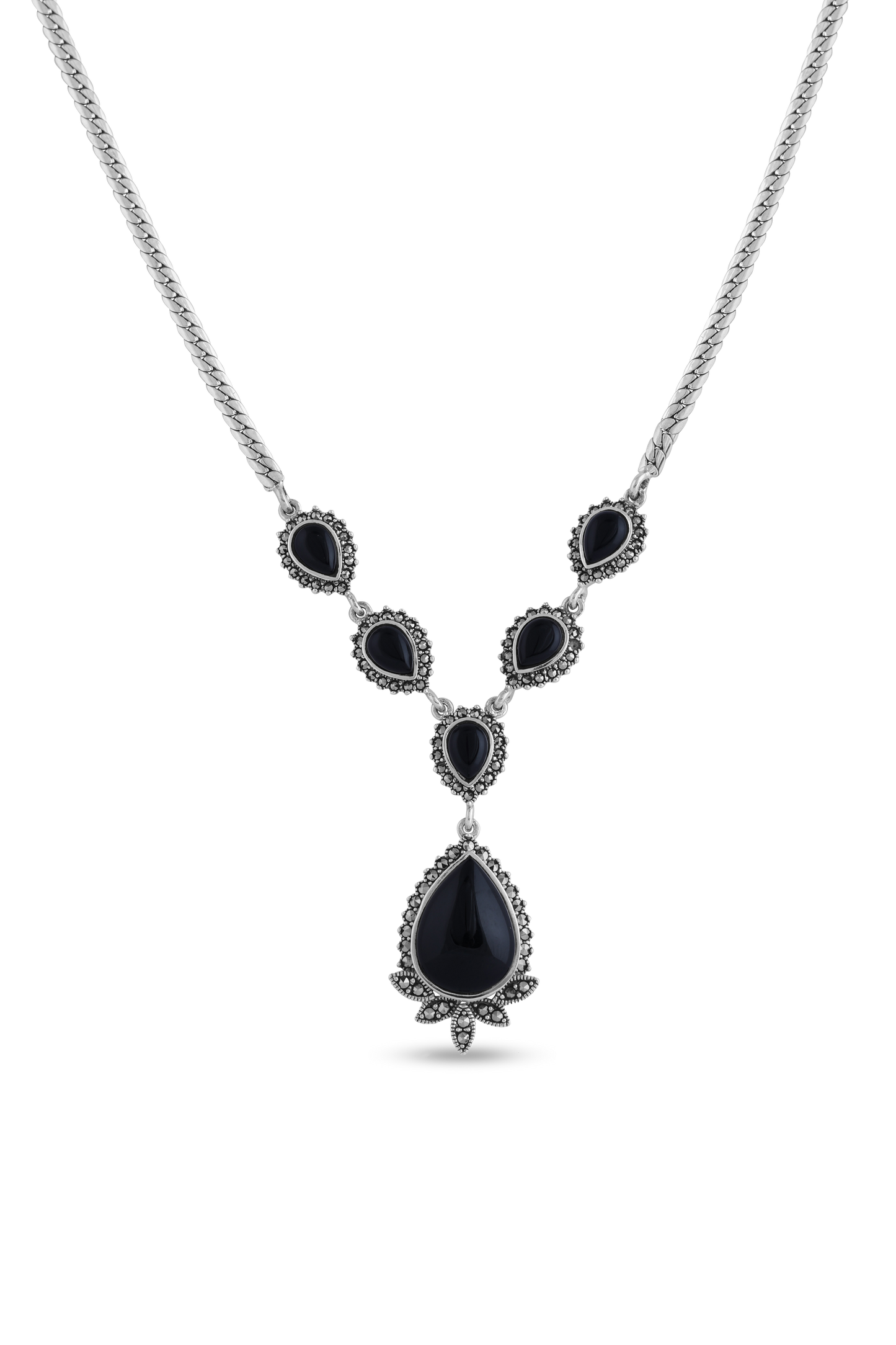 925 Sterling Silver Necklace Set With Semiprecious Black Onyx Stone Based image 1
