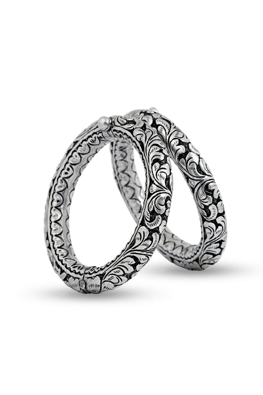 Sterling Silver Floral Engraved Broad Bangle image 0