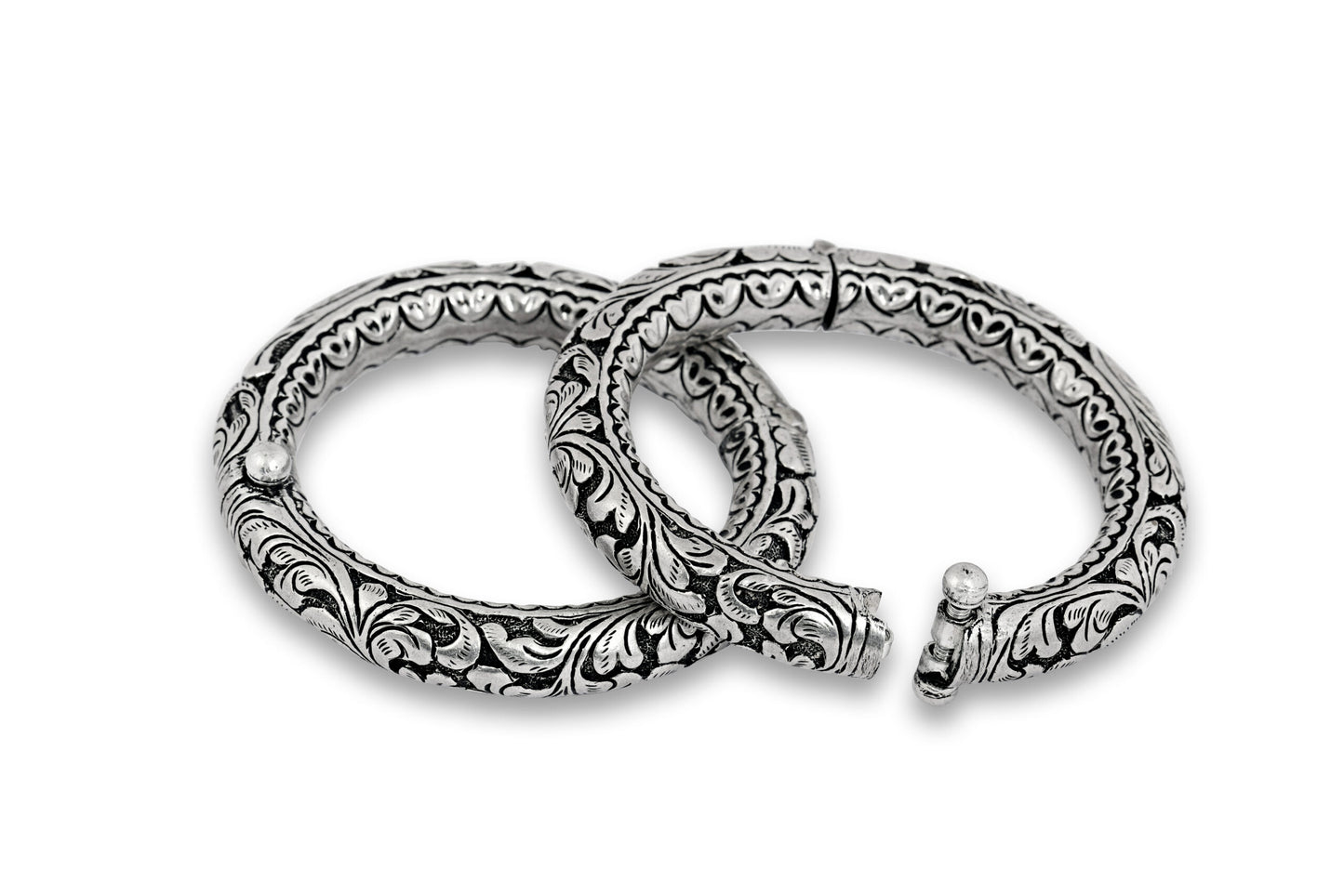Sterling Silver Floral Engraved Broad Bangle image 1