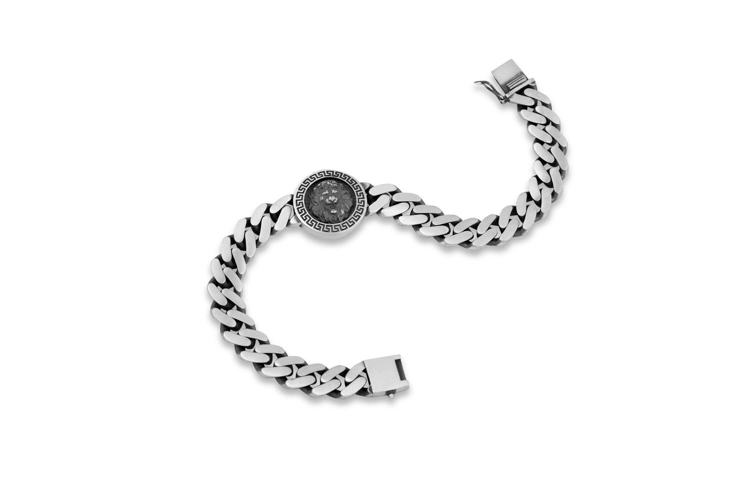 Silver Lion Head Curb Chain Link Bracelet image 1
