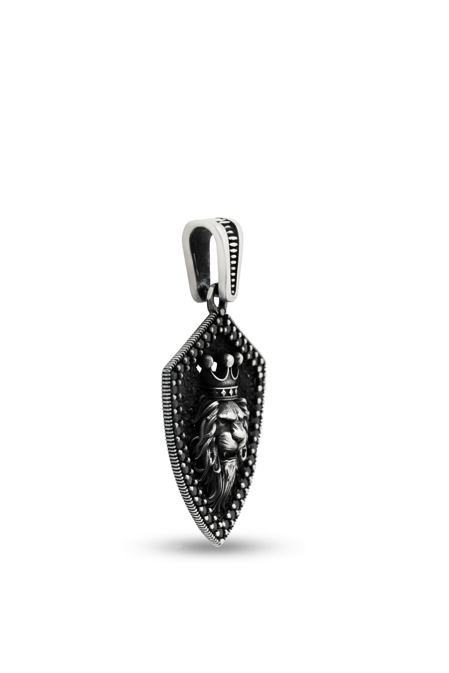 Sterling Silver Solid Handmade Lion Face Pendant with Cubic Zirconia Stone image 1