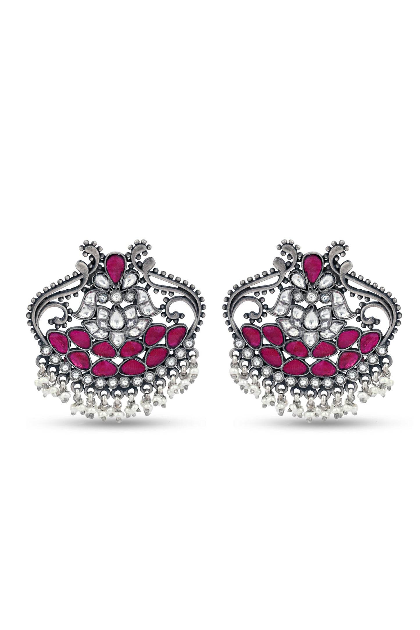 Silver 925 Semi-precious Stones And Pearls Handcrafted Stud Earrings image 0