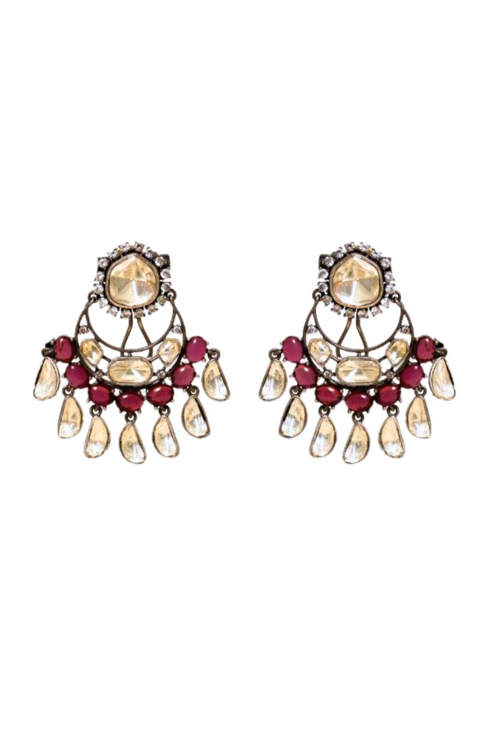 Royal Polki & Ruby Statement Necklace Set with Heritage Drop Earrings