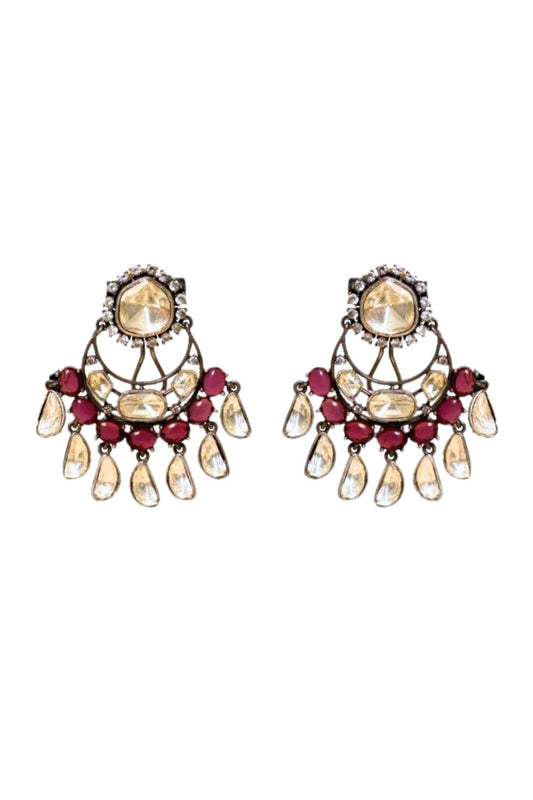 Royal Polki & Ruby Statement Necklace Set with Heritage Drop Earrings