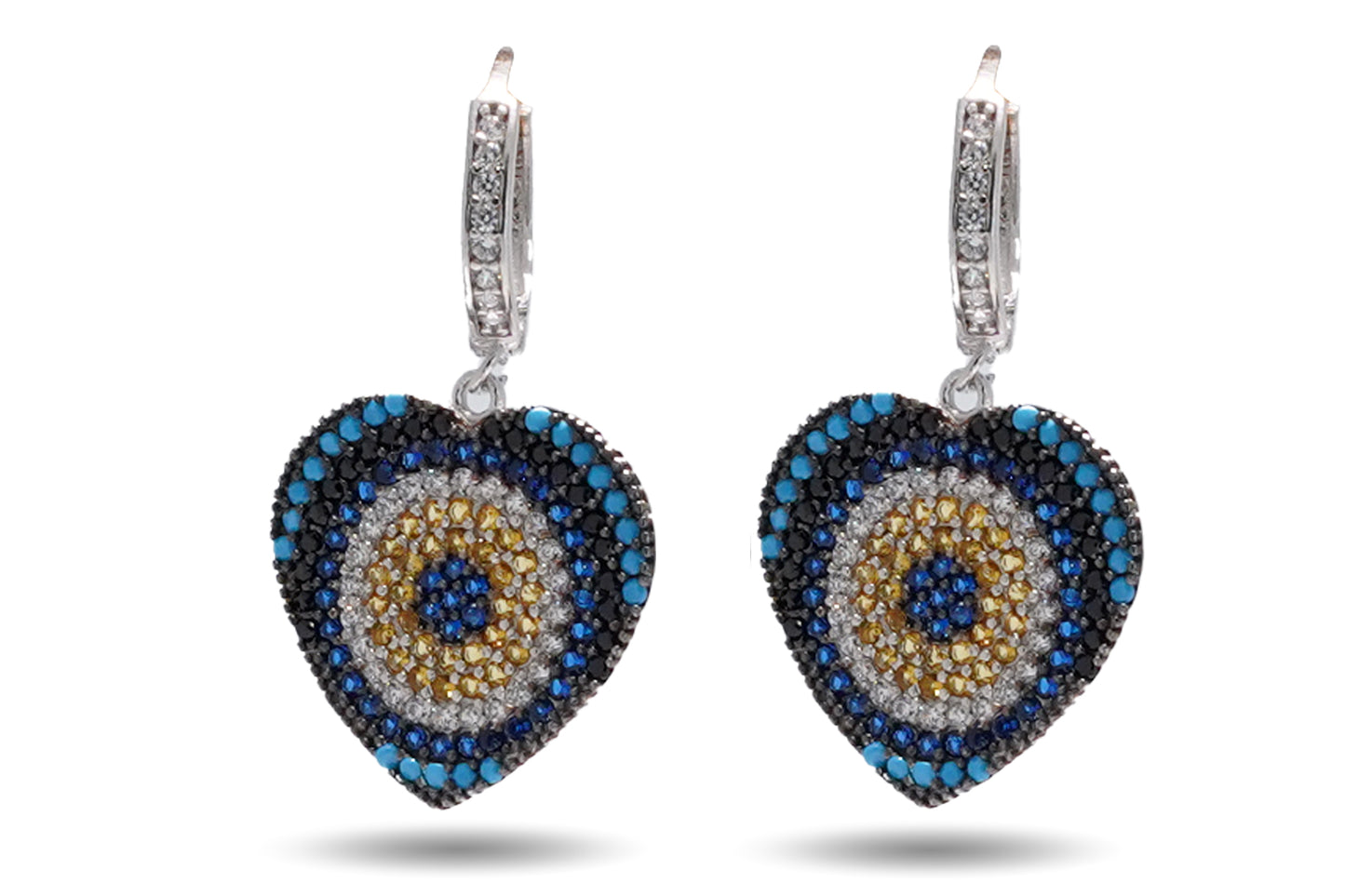 92.5 Silver Heart Evil Eye Earrings image 0