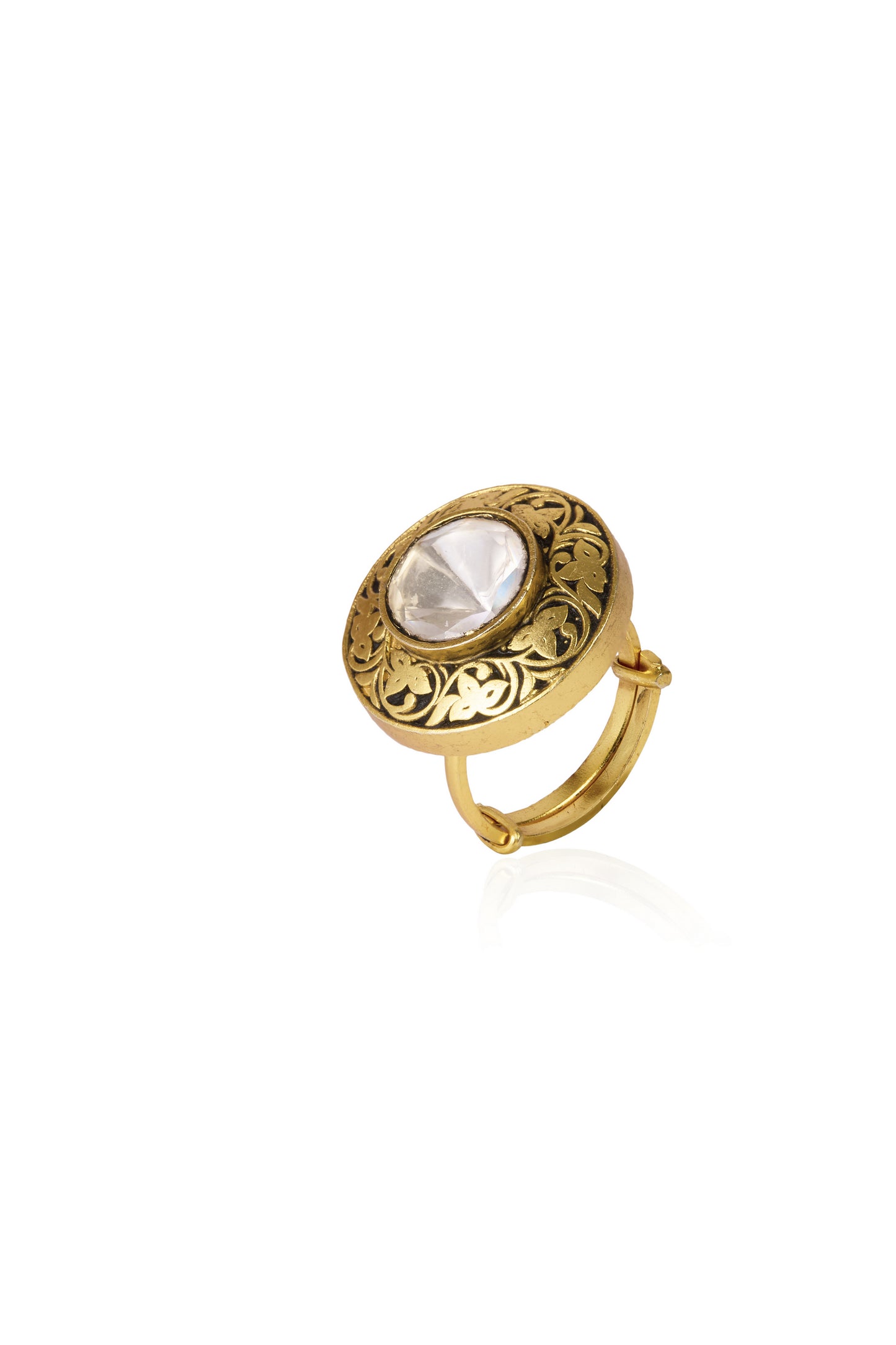 Ornate Gold-Toned Polki Statement Ring