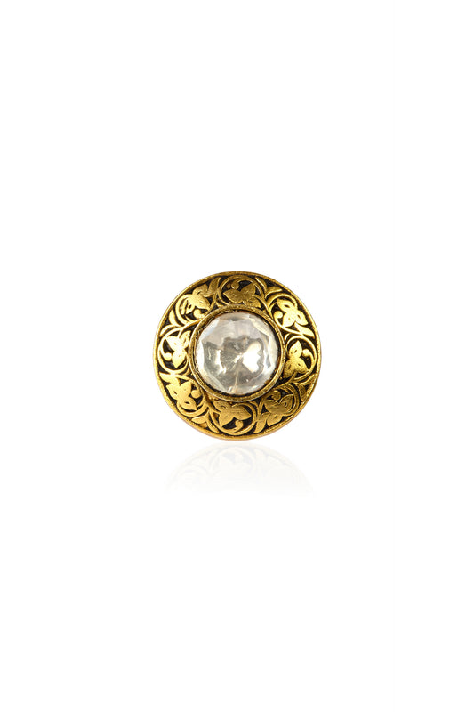 Ornate Gold-Toned Polki Statement Ring
