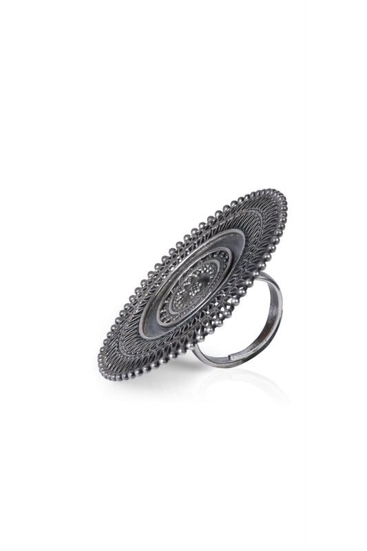 925 Silver Filigree Oval Statement Ring