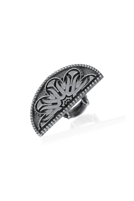 Ethnic Half-Moon Oxidized Silver Statement Ring