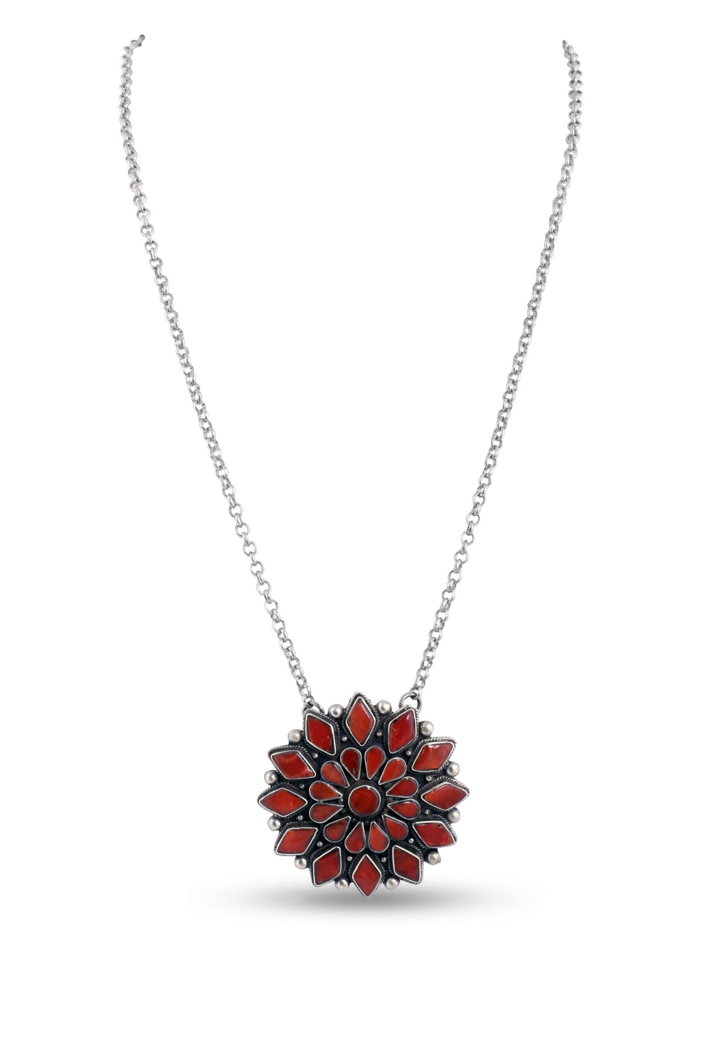 Red Coral Flower Sterling Silver Necklace image 0