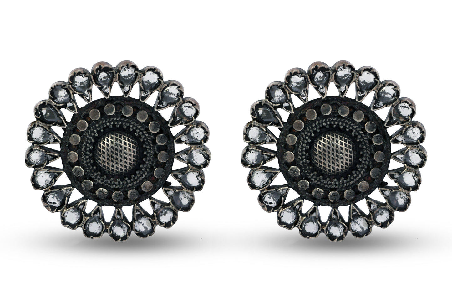 Silver Stud Earring with Stone in Floral Design image 0