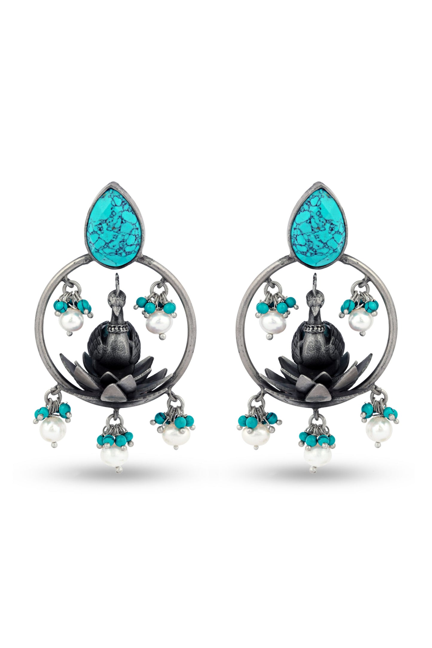 Turquoise Peacock Chandbali image 0