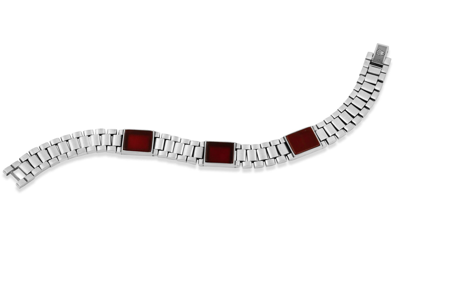 Silver 925 Rolex Fancy Link Maroon Onyx Bracelet image 2