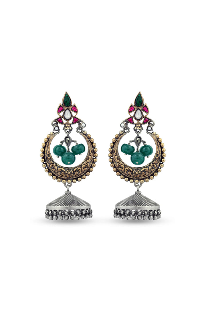 Flower in Chandbali Silver Earring
