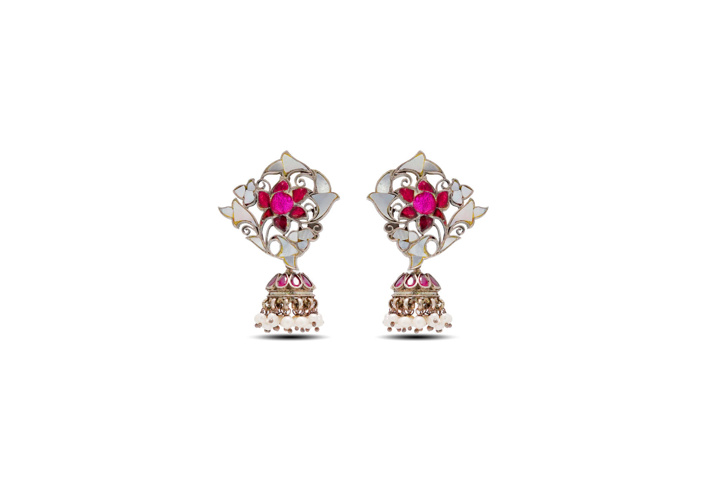 925 Silver Ruby and Mother of pearl Traditional Earring image 0