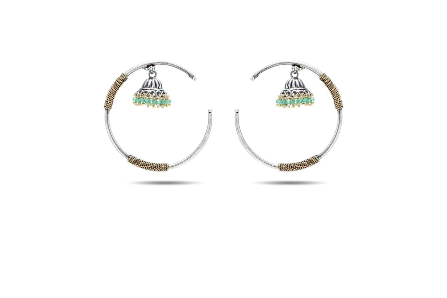 92.5 Silver Traditional Green Jhumka Hoop Earring image 0