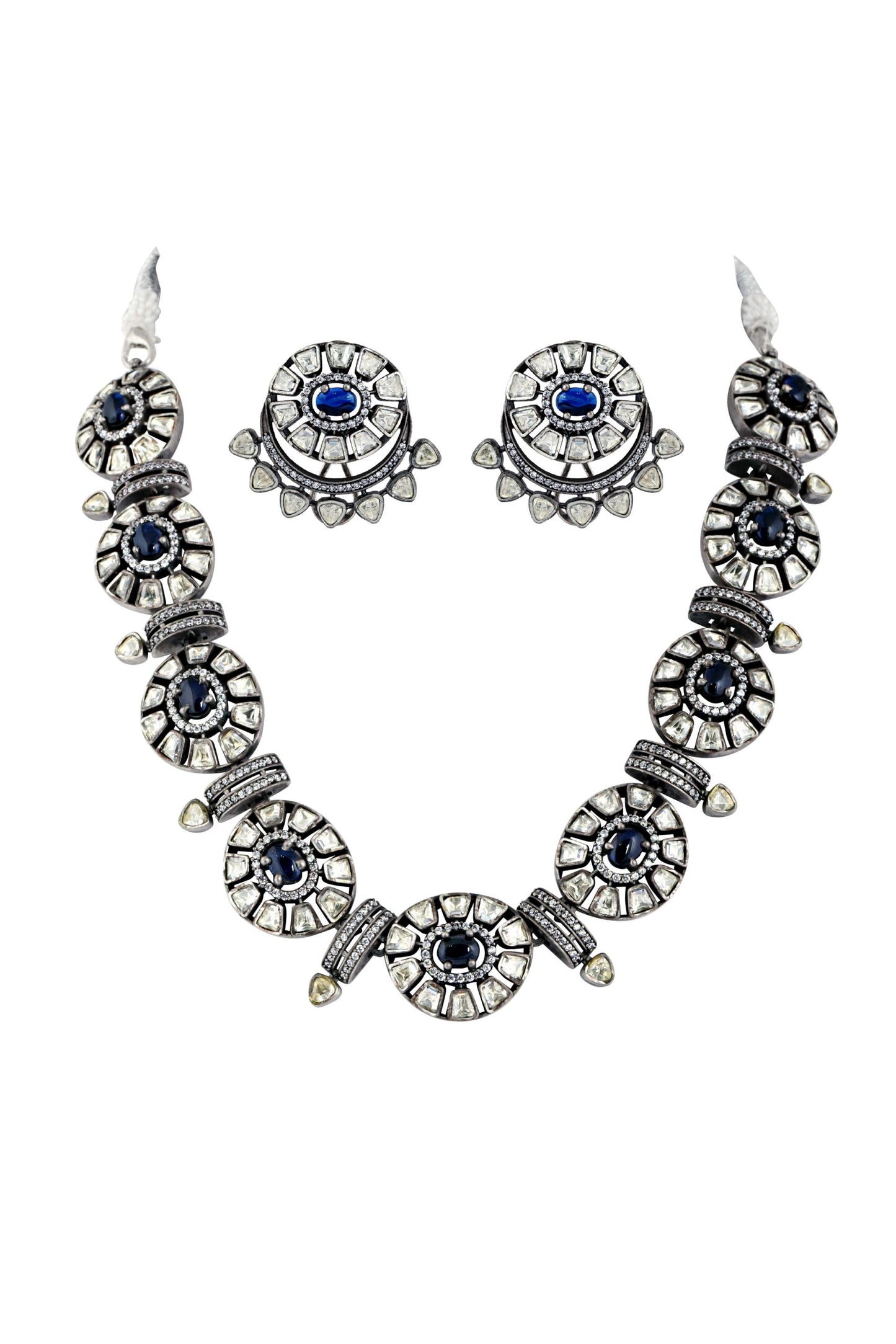 Sterling Silver with Blue Stone Necklace & Earrings Set image 0