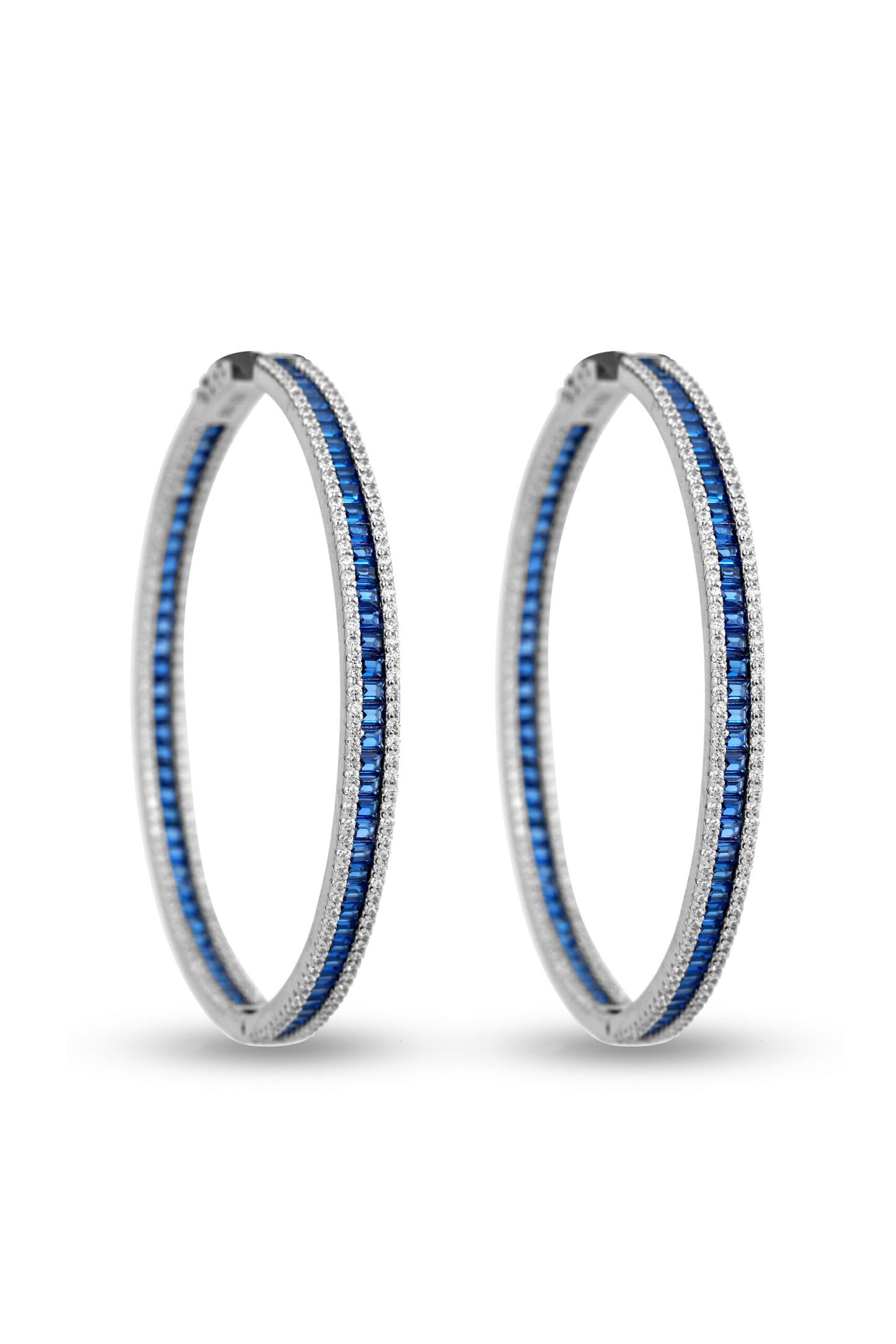 Sapphire Gemstone Studded Hoop Style Sterling Silver Earrings image 0