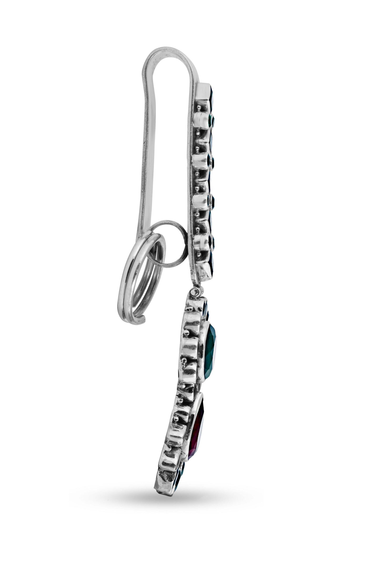 Red & Green Stone Sterling Silver Guccha image 1