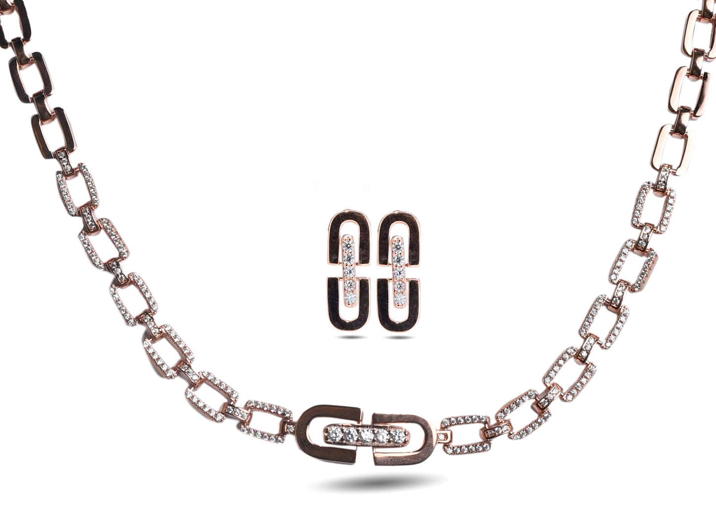 925 Silver Rose Gold Plated With Earring Necklace Set image 0
