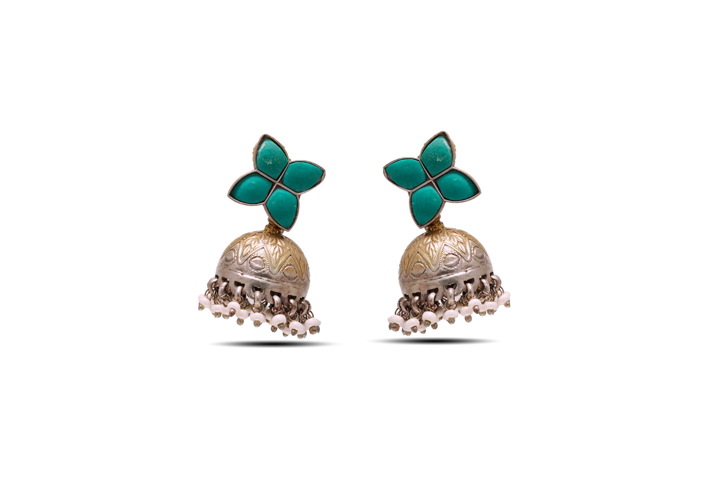 925 Silver Green Stone Gold Plated Jhumki Earring image 0