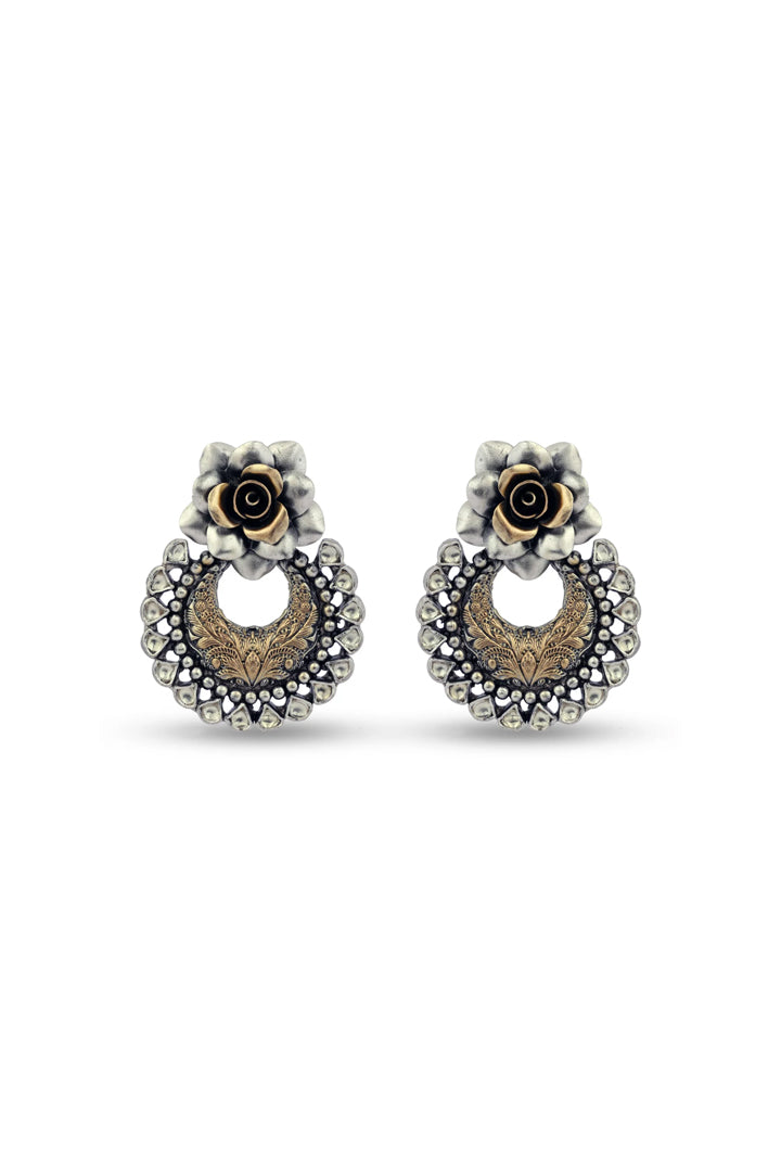 Handcrafted Pure Silver Earrings With Flower Motif