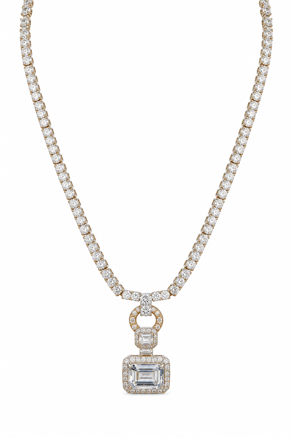 925 Silver Gold-Plated Clear CZ Tennis Necklace